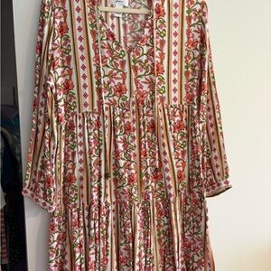 Japna Floral Long Sleeve Dress - Red and Green